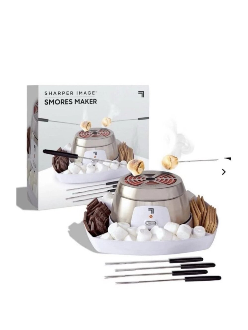 Sharper Image Electric S'mores Maker 400W 120V Silver/White w/ Tray Skewers